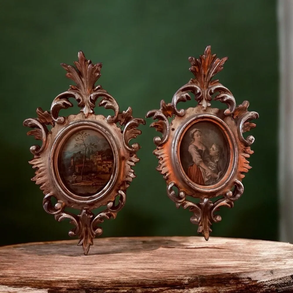 vintage Italian-style gilt gold framed silk prints